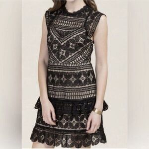 Francesca’s Lace Crochet Mini Dress Keyhole Back Black Small Cocktail Party